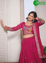 Load image into Gallery viewer, Pink Color Pure Vichitra Silk Embroidered, Sequins, Thread and Zari Work Readymade Lehenga Choli
