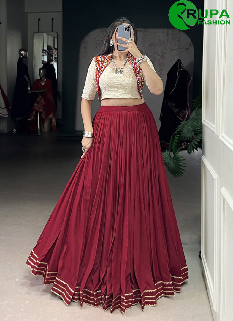 Majestic Maroon Color Pure Rayon Designer Ready Made Lehenga Choli