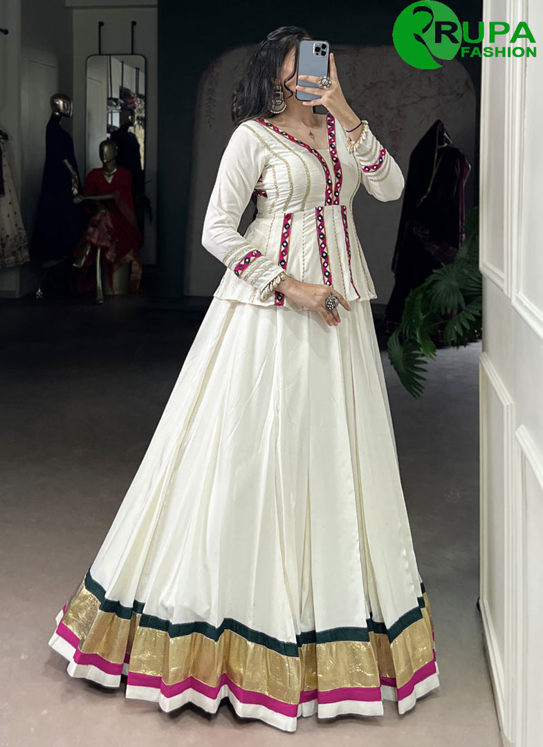 Adorable White With Multi Color Pure Rayon Designer Ready Made Lehenga Choli