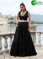 Majestic Black Plain Work Rayon Readymade Lehenga Choli