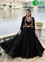 Load image into Gallery viewer, Majestic Black Plain Work Rayon Readymade Lehenga Choli
