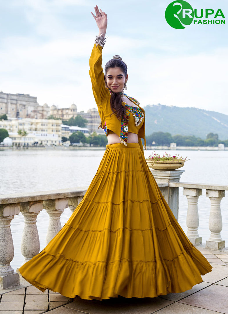 Mustard Color Plain Work Rayon Readymade Lehenga Choli