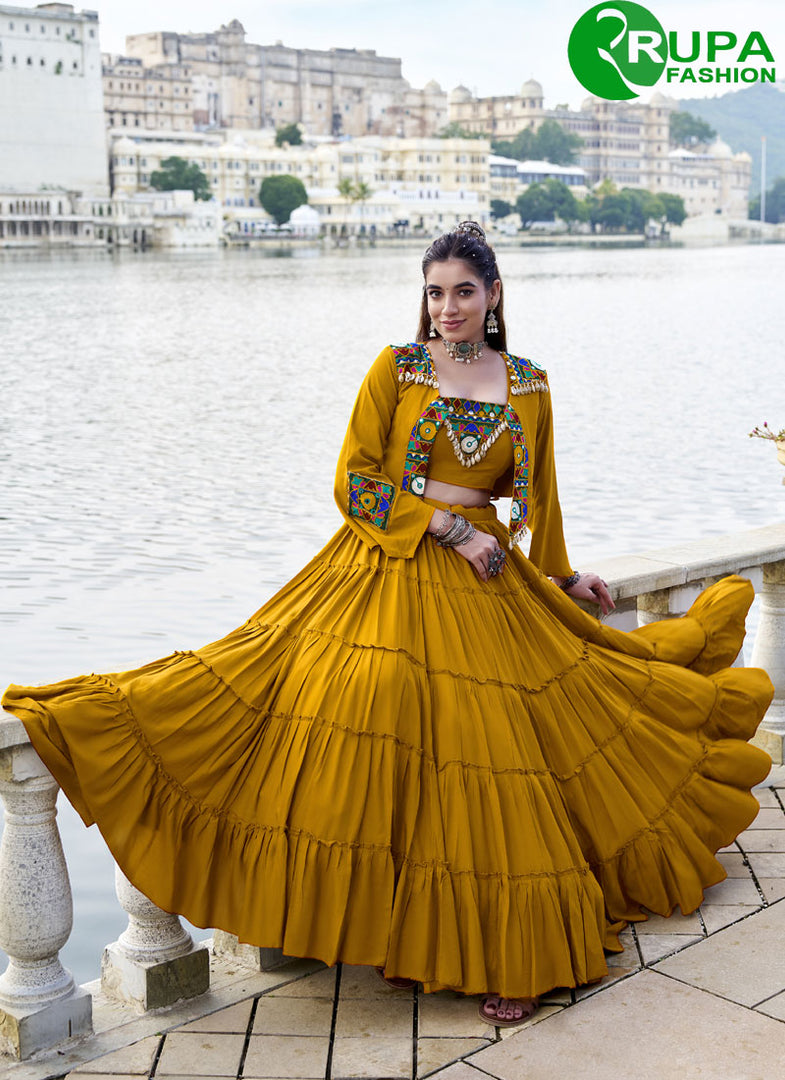 Mustard Color Plain Work Rayon Readymade Lehenga Choli