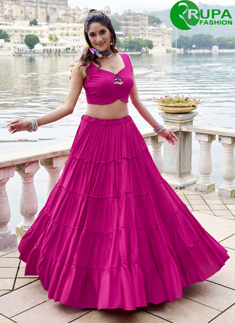 Divine Pink Color Rayon Plain Work Readymade Lehenga Choli