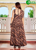 Load image into Gallery viewer, Brown Color Faux Georgette Ready Made Gown with Gamthi, Mirror and Print Work
