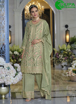 Load image into Gallery viewer, Embroidered Work Chinon Palazzo Salwar Suit In Green Color
