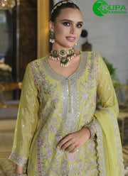 Yellow Color Chinon New Designer Party Wear Palazzo Style Salwar Suit