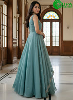 Load image into Gallery viewer, Wonderful Teal Color Satin New Designer Party Wear Ready Made Gown
