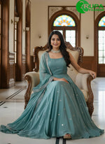 Load image into Gallery viewer, Wonderful Teal Color Satin New Designer Party Wear Ready Made Gown
