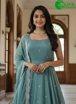 Load image into Gallery viewer, Wonderful Teal Color Satin New Designer Party Wear Ready Made Gown
