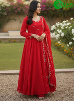 Load image into Gallery viewer, Beautiful Red Color Vichitra Silk Designer Party Wear Gown

