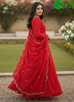 Load image into Gallery viewer, Beautiful Red Color Vichitra Silk Designer Party Wear Gown
