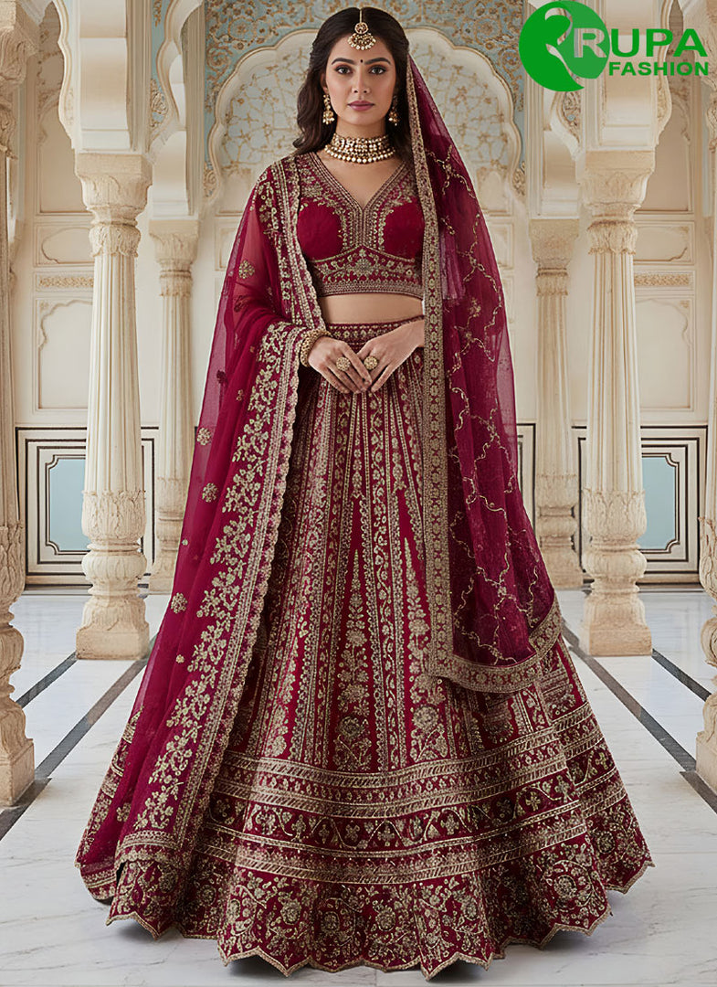 Magnetic Pink Color Dori, Embroidered, Sequins, Thread and Zari Work Silk Lehenga Choli
