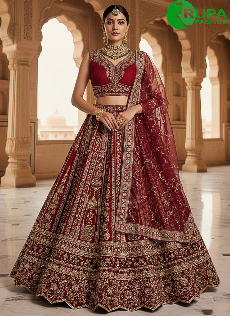 Speechless Red Color Silk Designer Bridal Wear A Line Heavy Work Lehenga Choli
