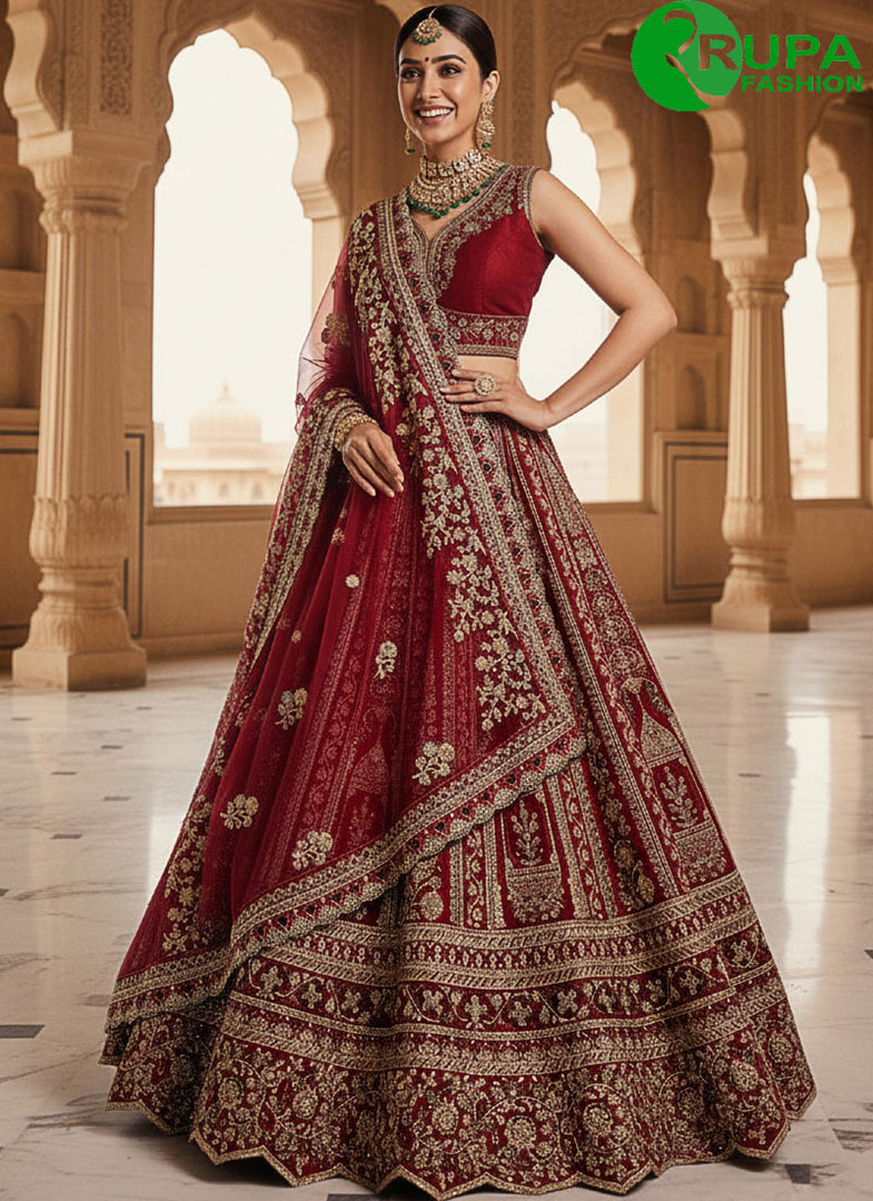 Speechless Red Color Silk Designer Bridal Wear A Line Heavy Work Lehenga Choli