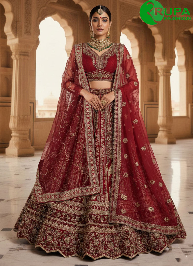 Speechless Red Color Silk Designer Bridal Wear A Line Heavy Work Lehenga Choli