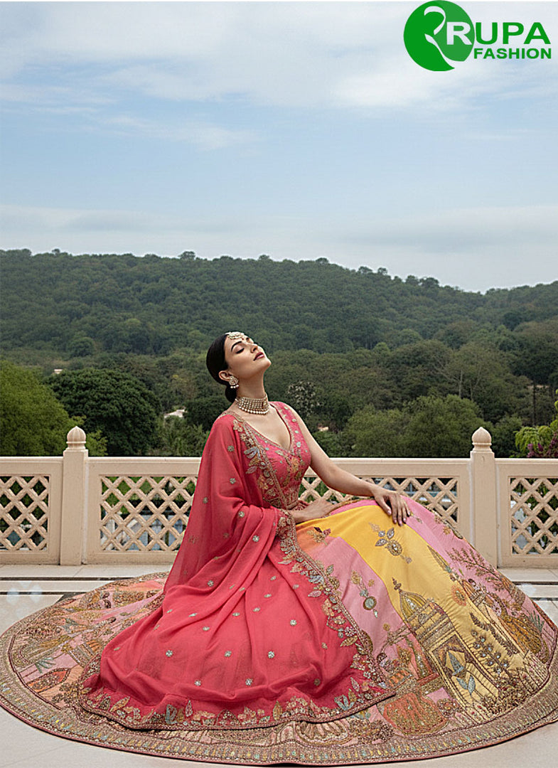 Wonderful Multi Color Dori, Embroidered, Sequins and Thread Work Silk Lehenga Choli