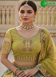 Eye Catchy Multi Color Silk With Hand Work Designer A Line Lehenga Choli