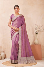 Load image into Gallery viewer, Lavender Color Silk New Designer Embroidered and Swarovski Work Traditional Saree