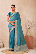 Load image into Gallery viewer, Firozi Color Silk Traditional Saree with Embroidered and Swarovski Work