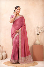 Load image into Gallery viewer, Pink Color Silk Designer Saree with Embroidered and Swarovski Work