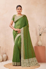 Load image into Gallery viewer, Green Color Silk Embroidered and Swarovski Work Classical Saree