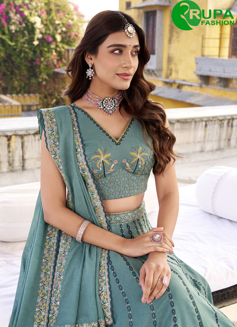 Adorable Sea Green Color Crush Designer Party Wear Lehenga Choli