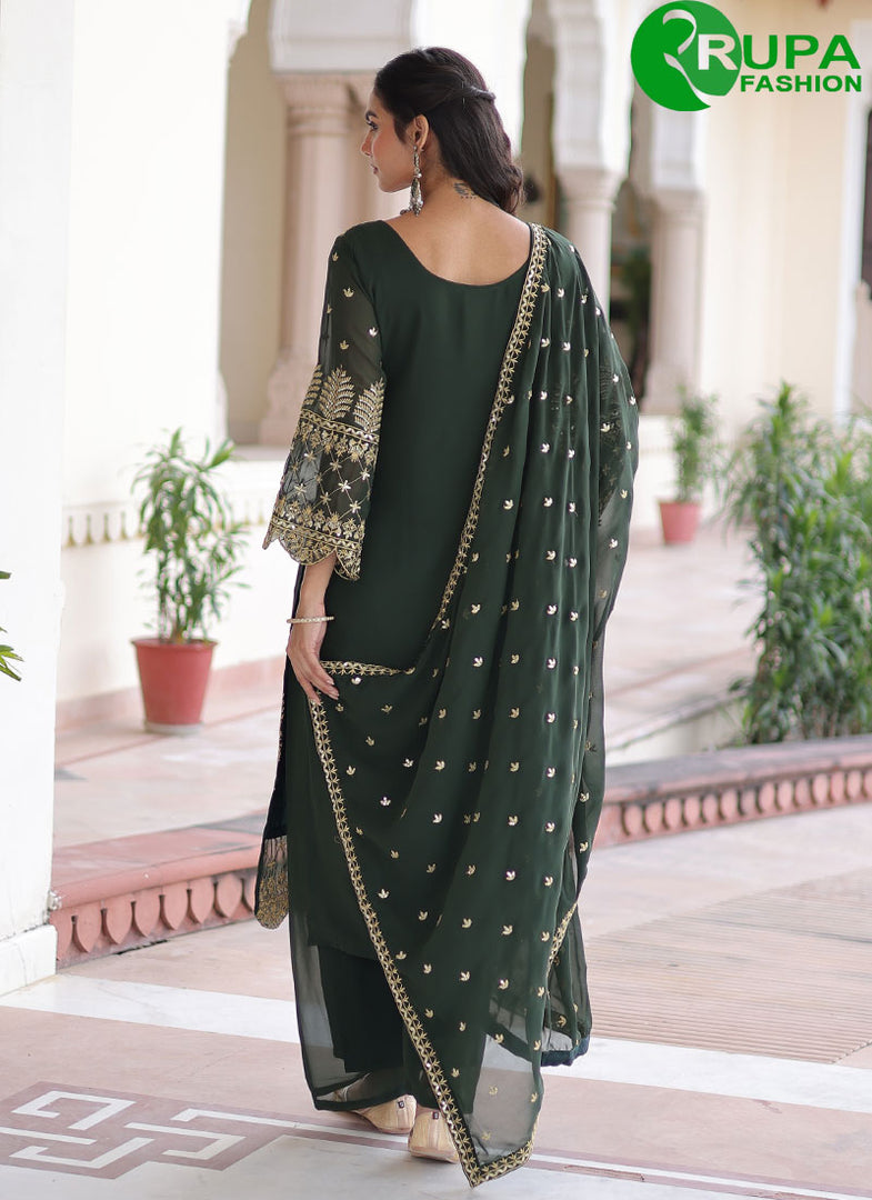 Attractive Green Color Faux Blooming New Designer Festival Wear Straight Suit