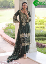 Load image into Gallery viewer, Attractive Green Color Faux Blooming New Designer Festival Wear Straight Suit