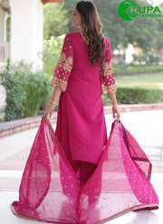 Alluring Magenta Color Faux Blooming Salwar Suit with Embroidered Work