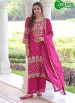 Load image into Gallery viewer, Alluring Magenta Color Faux Blooming Salwar Suit with Embroidered Work