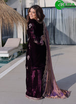 Load image into Gallery viewer, Sparkling Wine Color Zari Embroidered Ice Velvet Festive Wear Salwar Kameez