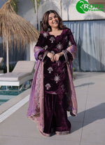 Load image into Gallery viewer, Sparkling Wine Color Zari Embroidered Ice Velvet Festive Wear Salwar Kameez