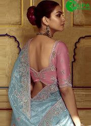 Blue Fancy Fabric Designer Saree with Embroidered, Sequins, Stone and Zari