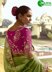 Green Colour Fabric Embroidered, Sequins, Stone and Zari Work Classic Saree