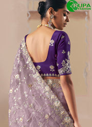 Purple Color Fancy Fabric Embroidered and Sequins Work Contemporary Saree