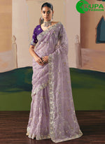 Load image into Gallery viewer, Purple Color Fancy Fabric Embroidered and Sequins Work Contemporary Saree
