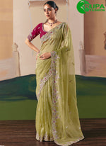Load image into Gallery viewer, Green Color Fancy Fabric Contemporary Saree with Embroidered and Sequins Work
