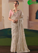 Load image into Gallery viewer, Cream Color Fancy Fabric Embroidered and Sequins Work Classical Saree
