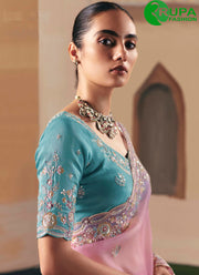 Pink Color Embroidered and Sequins Work Fancy Fabric Trendy Saree