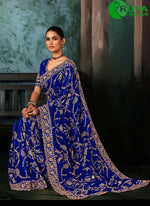 Load image into Gallery viewer, Blue Color Faux Crepe Trendy Saree with Aari and Embroidered Work