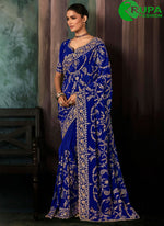 Load image into Gallery viewer, Blue Color Faux Crepe Trendy Saree with Aari and Embroidered Work
