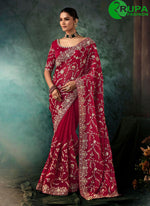 Load image into Gallery viewer, Maroon Color Faux Crepe Traditional Party Wear Saree With Embroidered Work