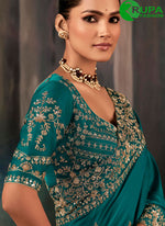Load image into Gallery viewer, Teal Color Satin Classical Saree with Aari and Embroidered Work