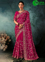Load image into Gallery viewer, Lovely Pink Color Faux Crepe Trendy Saree with Aari and Embroidered Work