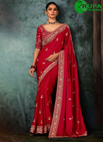 Load image into Gallery viewer, Divine Red Color Contemporary Saree with Aari and Embroidered Work