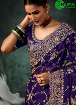 Load image into Gallery viewer, Awesome Blue Color Natural Crepe Designer Party Wear Saree