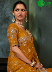 Divine Mustard Color Fancy Fabric New Designer Traditional Wear Saree