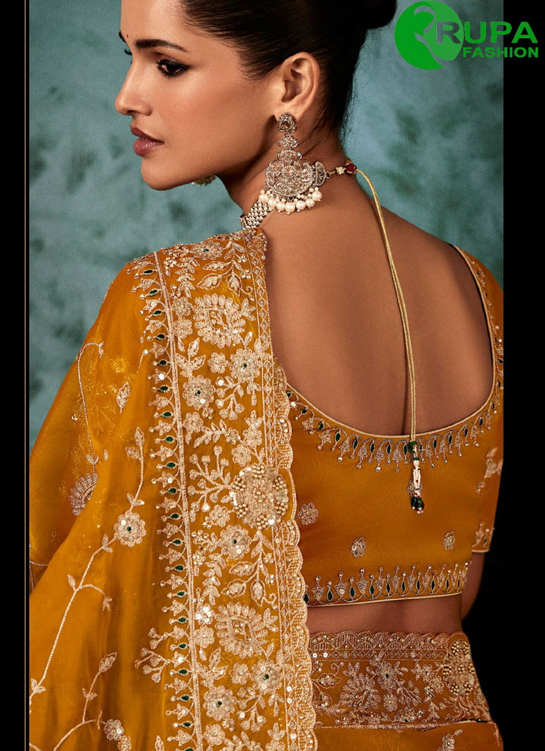 Divine Mustard Color Fancy Fabric New Designer Traditional Wear Saree