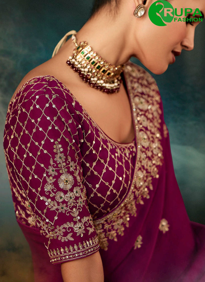 Wonderful Purple Color Satin New Designer Party Wear Classical Saree